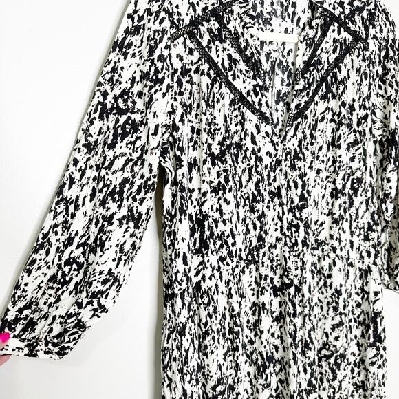 ZARA Womens Dress V-Neck 3/4 Sleeve Midi Length Splatter Pattern Black White S - Picture 4 of 5